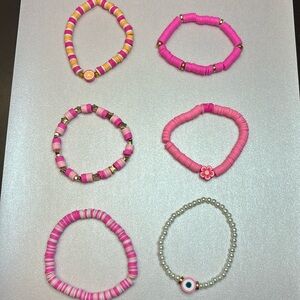 HANDMADE 6 PACK PINK CLAY BEAD BRACELETS